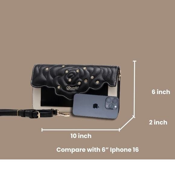 Brangio Italy Vegan Leather Rose Quilted Clutch with Shoulder Strap Gold - Picture 6 of 6